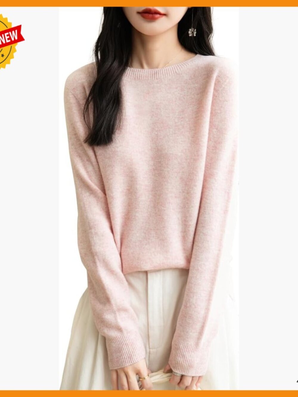 100% Merino Wool Seamless Crewneck Sweater Long Sleeve Pullover